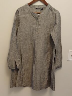 Tahari Linen Shift Dress With Pockets EUC
